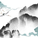 Tapet Japandi cu peisaj abstract cu munti si nori japonezi abstracti cu motive seigaiha - JAPANDI WATERFALL