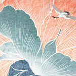 Tapet Japandi cu model floral in stil japonez si egrete in nuante rozalii - FLORAL FLIGHT