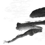 Tapet Japandi cu pictura japoneza sumi si motive seigaiha in nuante de negru si alb - SUMI WIND