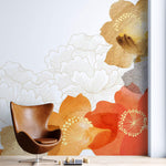 Tapet Japandi cu flori in nuante tomnatice si bujori albi - AUTUMNAL BLOOM