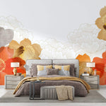 Tapet Japandi cu flori in nuante tomnatice si bujori albi - AUTUMNAL BLOOM