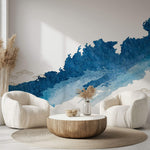 Tapet Japandi cu model abstract in nuante de albastru si motive texturate seigaiha - BLUE WATERCOLOR STROKE