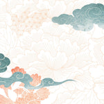 Tapet Japandi cu bujori albi si rozalii si nori - DREAMY JAPANI