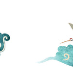 Tapet Japandi cu nori si ciresi japonezi infloriti si egrete aflate in zbor - PEACHY SAKURA WINDS