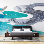 Tapet Japandi cu egrete aflate in zbor peste apa marii - OFFSHORE CRANES