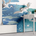 Tapet Japandi cu egrete aflate in zbor peste apa marii - OFFSHORE CRANES