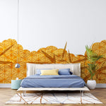 Tapet Japandi cu ilustratie abstracta in stil japonez si frunze de bambus - AMBER BAMBOO