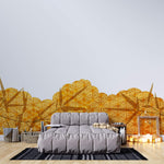 Tapet Japandi cu ilustratie abstracta in stil japonez si frunze de bambus - AMBER BAMBOO