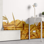 Tapet Japandi cu ilustratie abstracta in stil japonez si frunze de bambus - AMBER BAMBOO