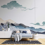 Tapet Japandi cu peisaj montan si nori abstracti ilustrati in stil japonez - SMOKEY MOUNTAINS