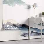 Tapet Japandi cu peisaj montan si nori abstracti ilustrati in stil japonez - SMOKEY MOUNTAINS