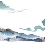 Tapet Japandi cu peisaj montan si nori abstracti ilustrati in stil japonez - SMOKEY MOUNTAINS