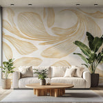 Tapet Japandi cu frunze abstracte dungate - SERENITY LEAF II