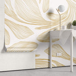 Tapet Japandi cu frunze abstracte dungate - SERENITY LEAF II