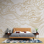 Tapet Japandi cu valuri agitate abstracte - BUBBLE WHITE WAVES