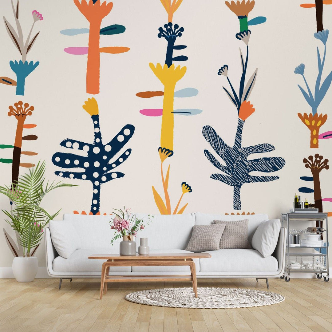 Tapet personalizat bohemian jungla funky stil arhitectural linii moderne exuberanta natura spatiu vibrant caracter funky jungle architectural lifestyle