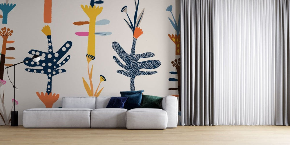 Tapet personalizat bohemian jungla funky stil arhitectural linii moderne exuberanta natura spatiu vibrant caracter funky jungle architectural lifestyle