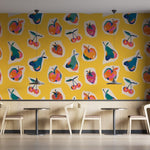 Tapet personalizat bohemian fructe retro nostalgie culoare design jucaus farmec bucatarie zona dining retro fruits