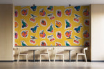 Tapet personalizat bohemian fructe retro nostalgie culoare design jucaus farmec bucatarie zona dining retro fruits