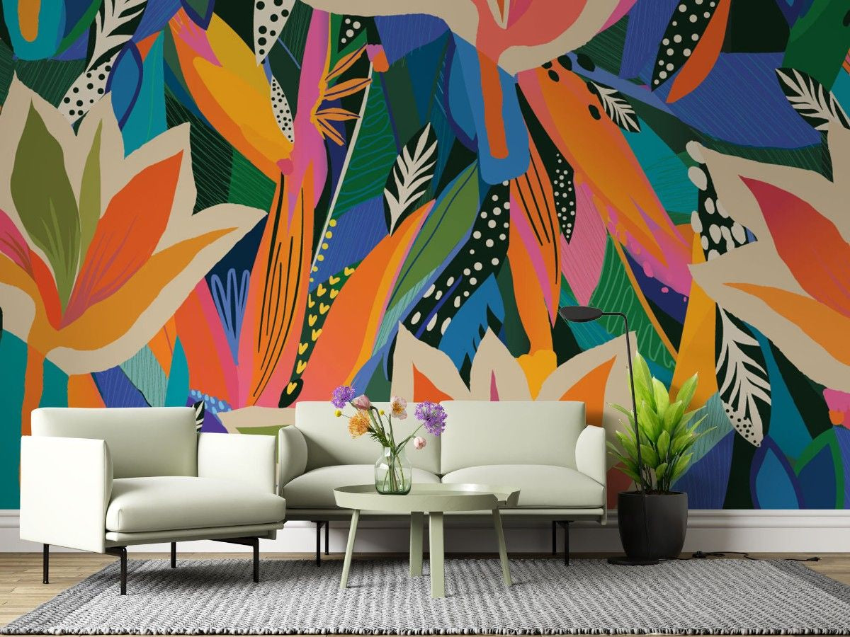 tapet personalizat bohemian nuante tropicale delicate prospetime relaxare design subtil elegant evadare natura boho tropical shades
