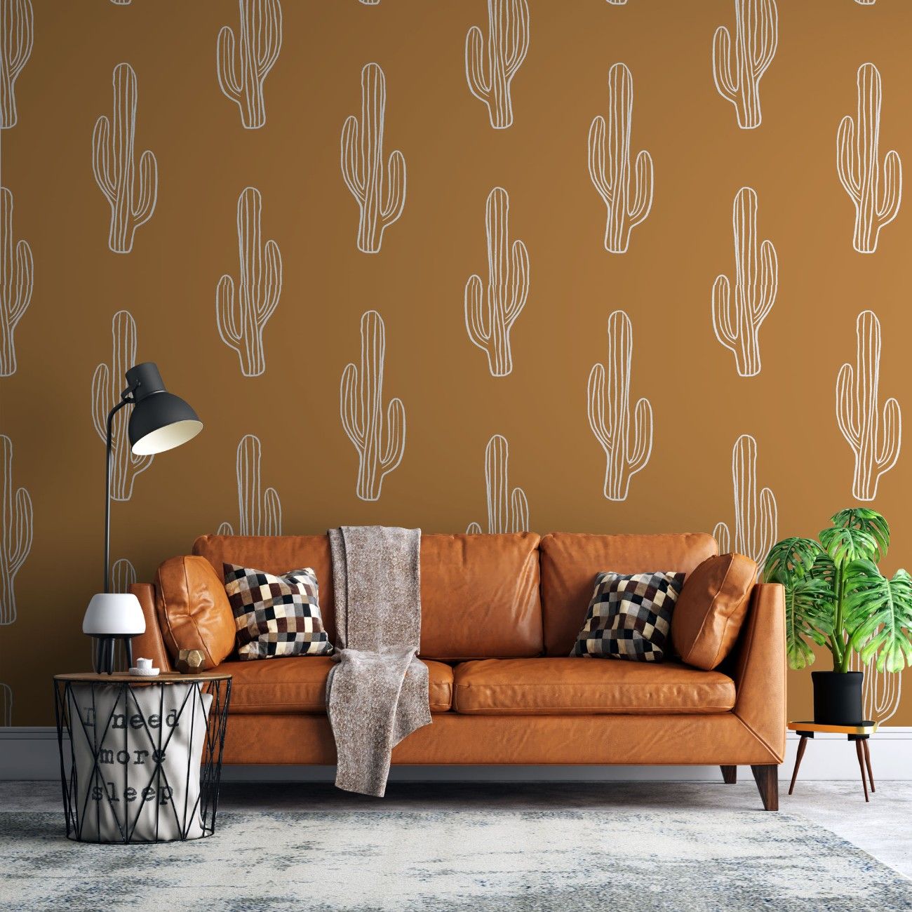 tapet personalizat bohemian cactus alb eleganta minimalista farmec desertic subtil decor calm inspirat natura white cactus
