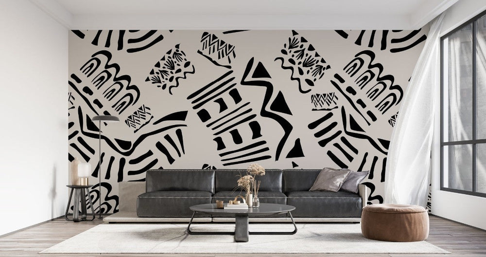 Tapet personalizat bohemian design tribal monocrom eleganta simpla caracter puternic joc contraste subtile monochrome tribal