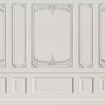 Tapet personalizat arhitectural walls lambriu elegant clasic rafinament spatiu atmosfera luminoasa atemporala white wainscot