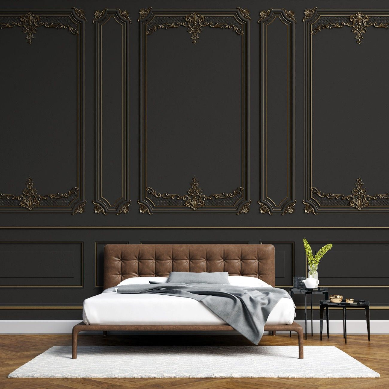 tapet personalizat arhitectural walls design rafinat nuante negru aspect sofisticat modern profunzime stil incapere refined black
