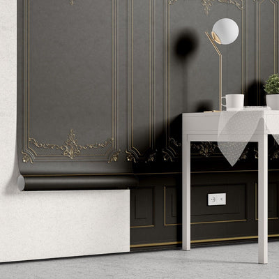 tapet personalizat arhitectural walls design rafinat nuante negru aspect sofisticat modern profunzime stil incapere refined black