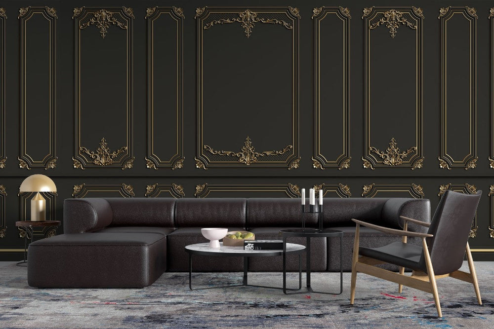 Tapet personalizat arhitectural walls boiserie regala intunecata mister eleganta luxurianta spatiu atmosfera dramatica impunatoare dark royal boiserie