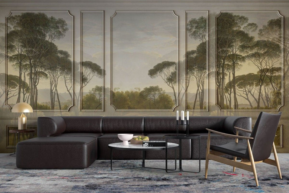 Fototapet personalizat arhitectural walls lambriu stil safari eleganta elemente inspirate natura exotica ambient indraznet aventura cadru clasicist safari wainscot