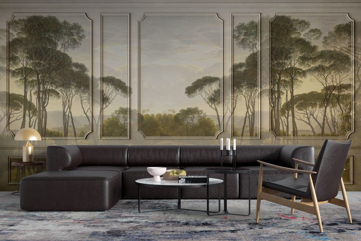 fototapet personalizat arhitectural walls lambriu stil safari eleganta elemente inspirate natura exotica ambient indraznet aventura cadru clasicist safari wainscot