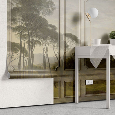 fototapet personalizat arhitectural walls lambriu stil safari eleganta elemente inspirate natura exotica ambient indraznet aventura cadru clasicist safari wainscot