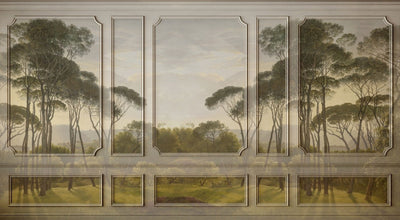 fototapet personalizat arhitectural walls lambriu stil safari eleganta elemente inspirate natura exotica ambient indraznet aventura cadru clasicist safari wainscot