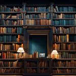 Tapet personalizat Architectural Walls cu bibilioteca cu carti vechi si lampi aprinse cu lumina difuza - BOOKSHELF
