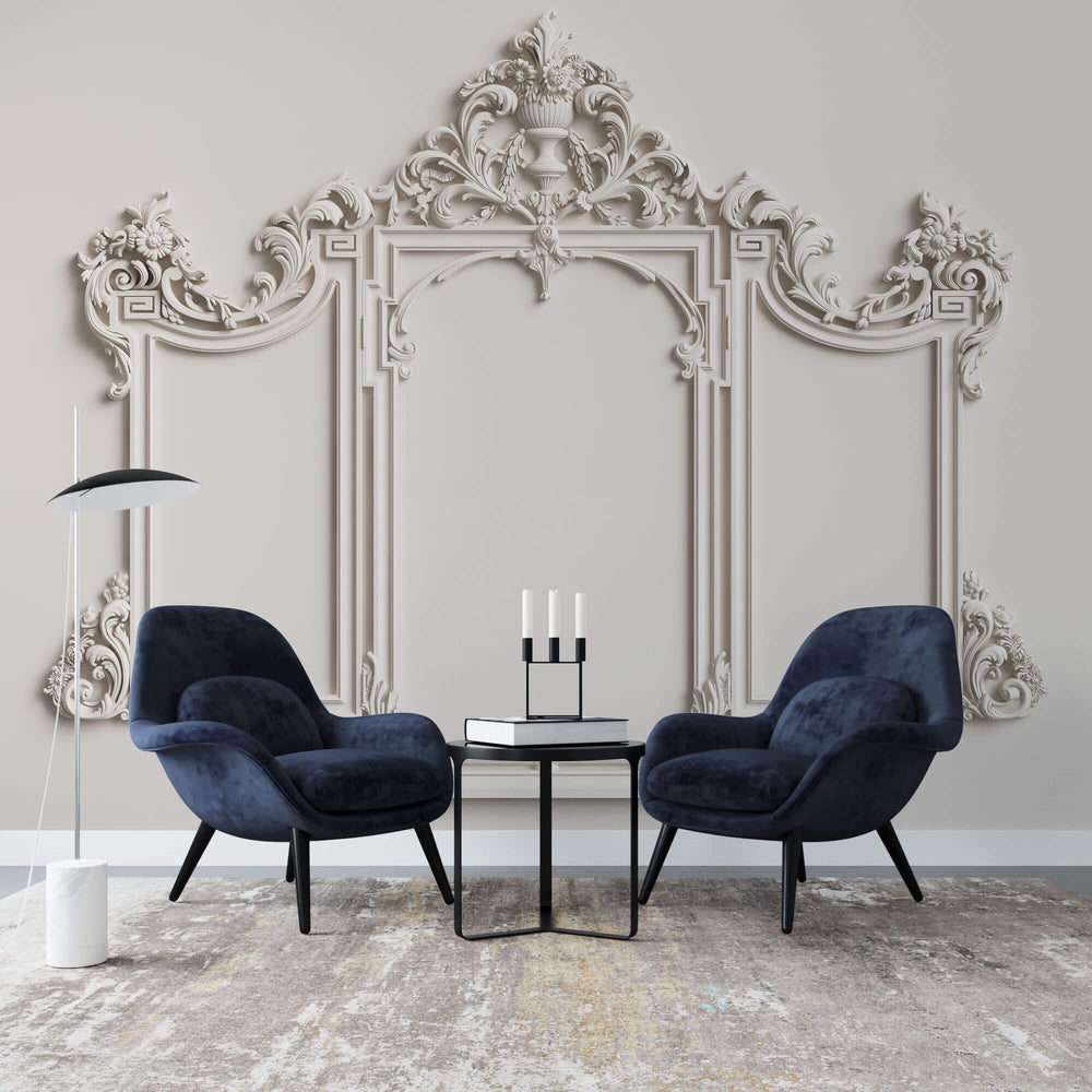 Tapet personalizat Architectural Walls cu rama decorativa din lemn in nuante de alb - MIRROR FRAME