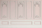Tapet personalizat Architectural Walls cu rame decorative albe pe un perete roz - LIGHT PINK BOISERIE