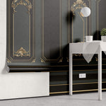 Tapet personalizat Architectural Walls cu rame decorative aurii si pereti in nuante de negru si verde in stil baroc - BAROQUE NOIR