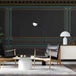 Tapet personalizat Architectural Walls cu ancadramente aurii si pereti in nuante de negru si verde - POOL TABLE