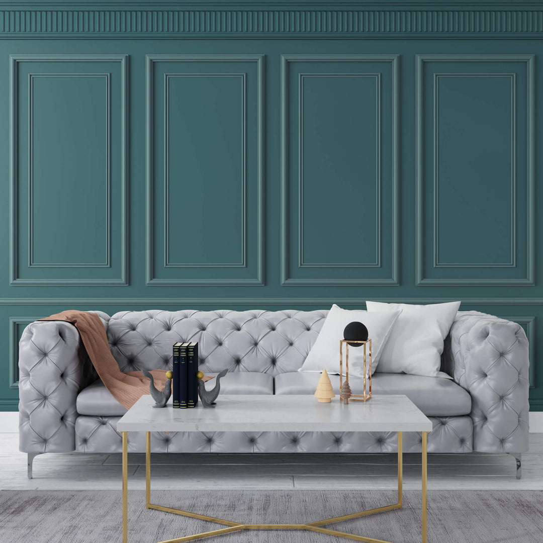 Tapet personalizat Architectural Walls cu panouri decorative in nuante turcoaz - TURQUOISE WAINSCOT