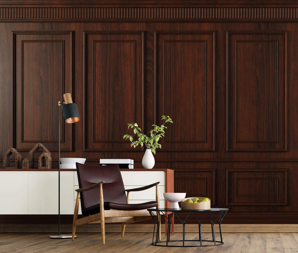 Tapet personalizat Architectural Walls cu panouri decorative din lemn de nuc rosiatic - RED WOOD WAINSCOT