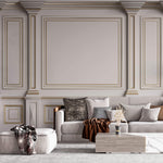 Tapet personalizat Architectural Walls cu rame aurii si coloane decorative in nuante de alb - GOLDEN FRAMES