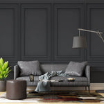 Tapet personalizat Architectural Walls cu panouri decorative din lemn in nuante de negru - DARK GREY WAINSCOT