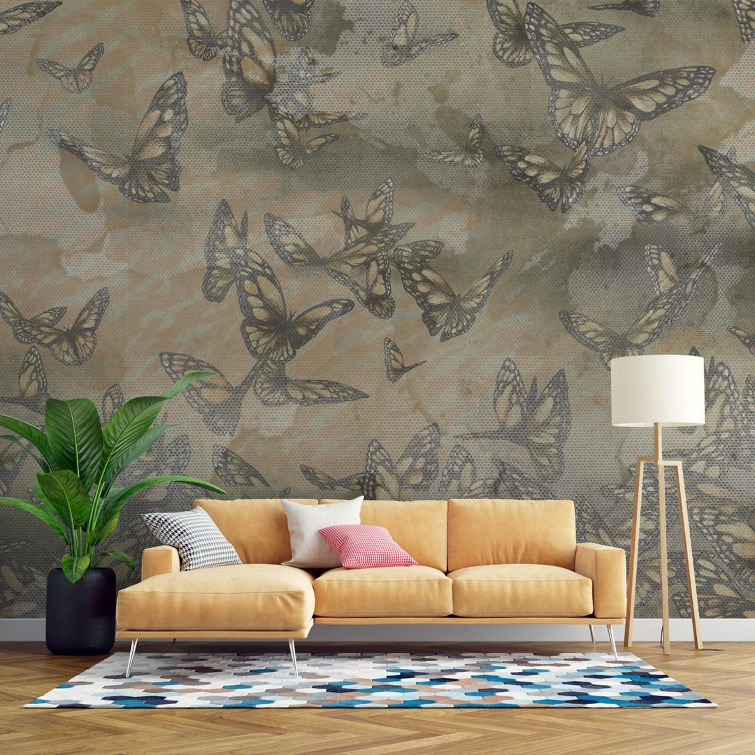 Tapet personalizat retro & vintage cu fluturi pe un fundal vintage texturat vintage butterflies