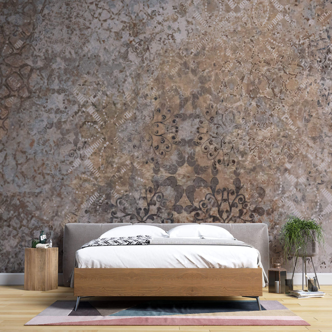 Tapet Personalizat Retro Vintage cu elemente abstracte de mosaic floral - VINTAGE PSYCHEDELIC