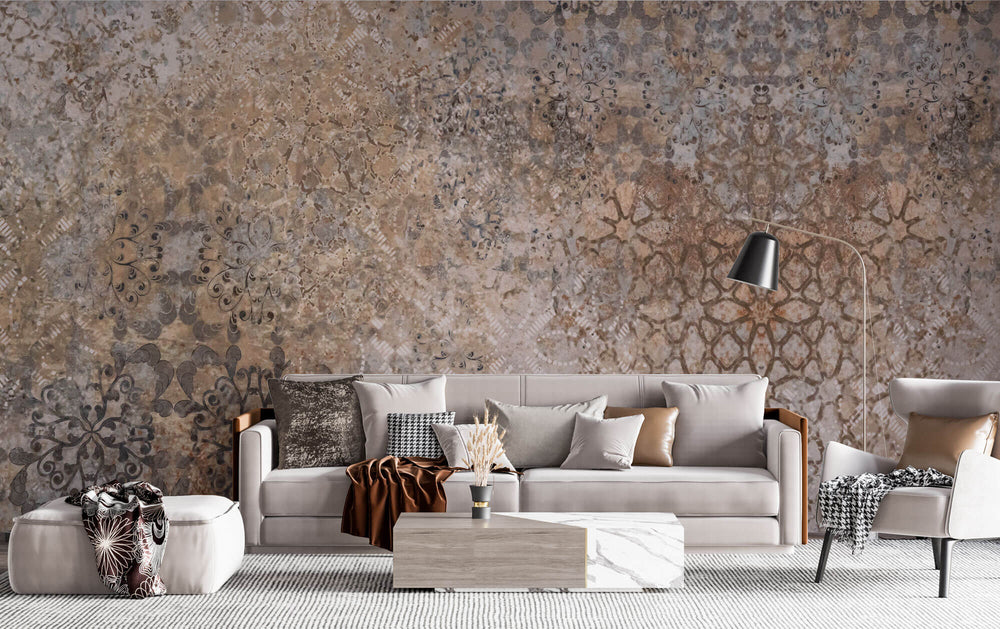Tapet Personalizat Retro Vintage cu elemente abstracte de mosaic floral - VINTAGE PSYCHEDELIC