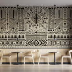Tapet Personalizat Retro Vintage cu modele aztece si tribale in nuante de crem si negru - AZTEC TRIBAL