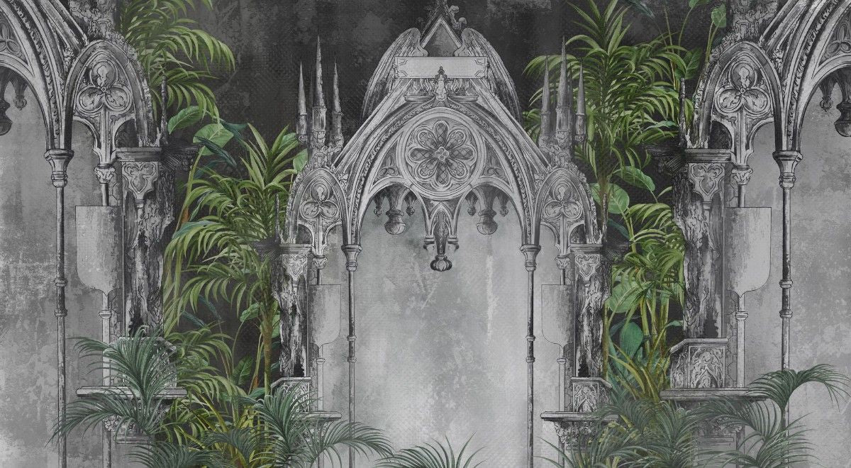 tapet personalizat victorian arc gotic intunecat mister dramatism arhitecturii medievale nota impunatoare caracter dark gothic arch