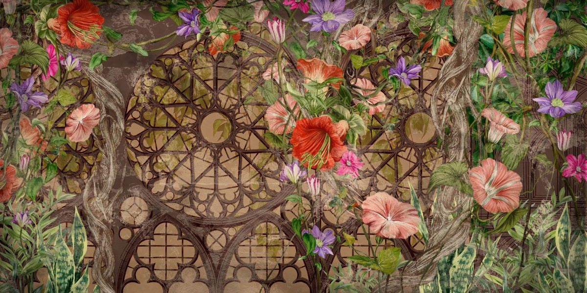 tapet personalizat victorian design floral vitralii recreeaza arta culori vibrante vitraliilor clasice lumina eleganta artistica floral stained glass