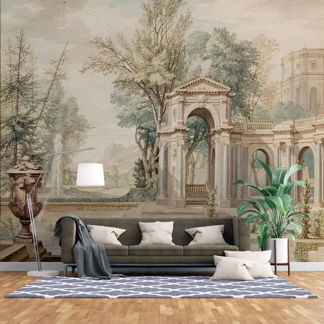 tapet personalizat victorian inspirat opera isaac de moucheron reprezentand gradina impresionanta perioada renascentista italainte garden